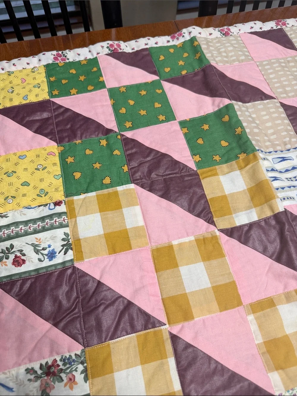 Handmade Pink and Plum Patchwork Quilt - Cozy Home Bedding - 3’ x 5’